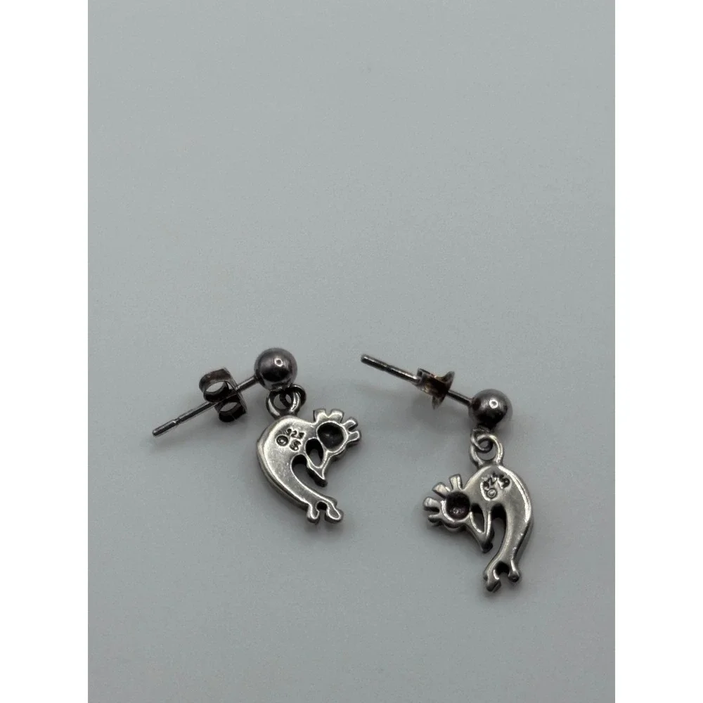 Small Shubes Dakota West Sterling Silver Kokopelli Earrings Southwestern